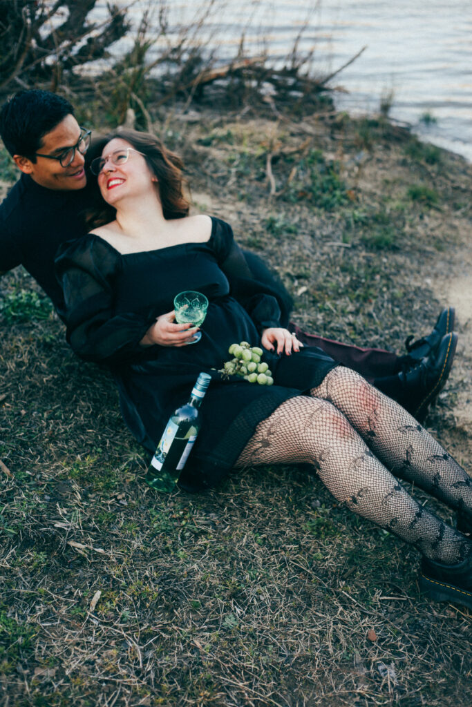 unique witchy sexy grapes black dress couples session photoshoot inspo