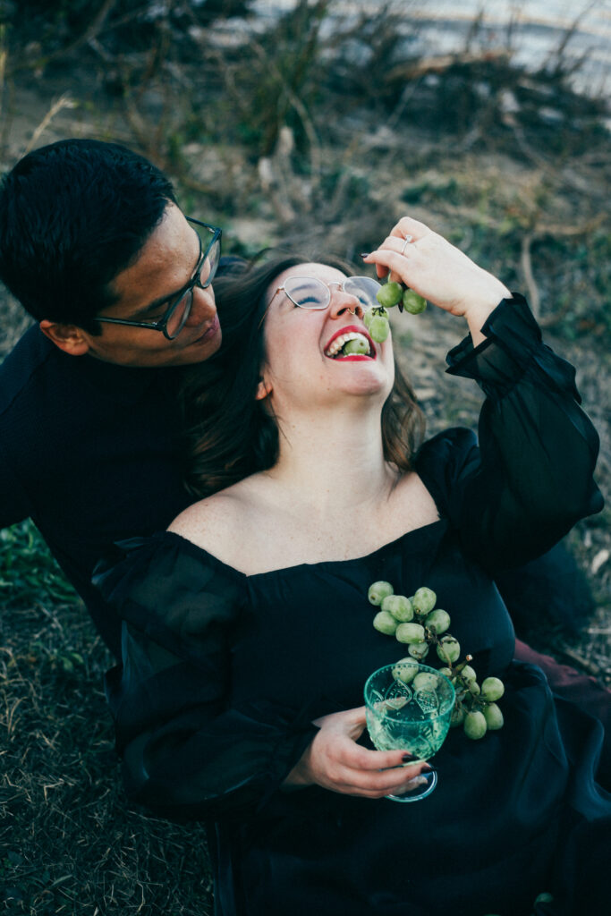 unique witchy sexy grapes black dress couples session photoshoot inspo